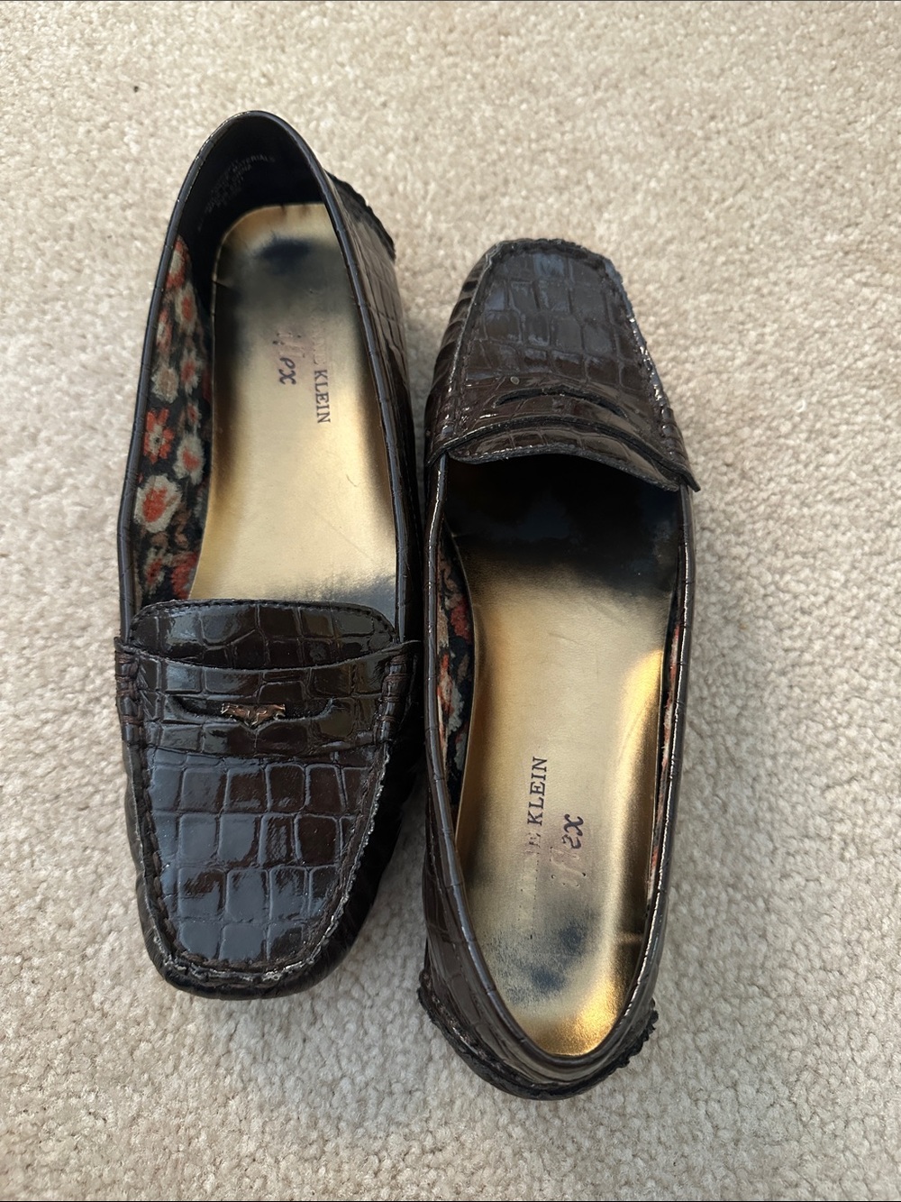 Anne Klein Brown Croc-Embossed Loafers